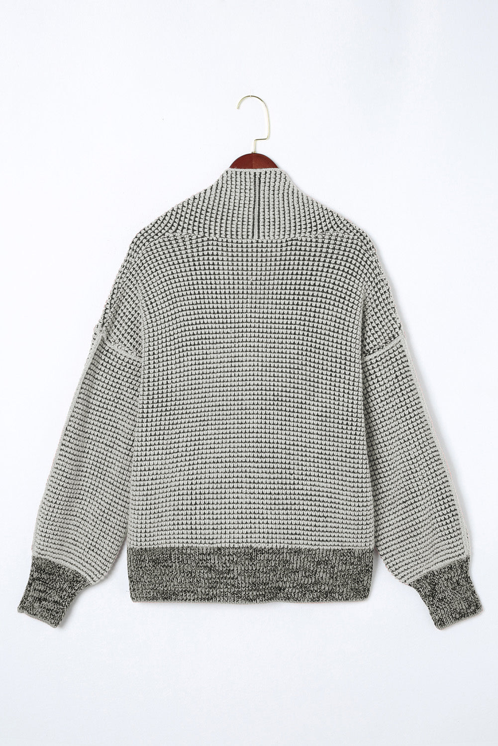 Gray Chunky Knit Pockets Drop Sleeve Cardigan