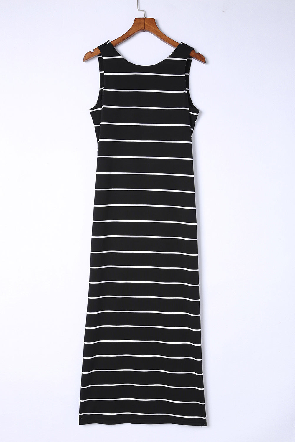 Black Stripe Print Open Back Sleeveless Maxi Dress With Slits