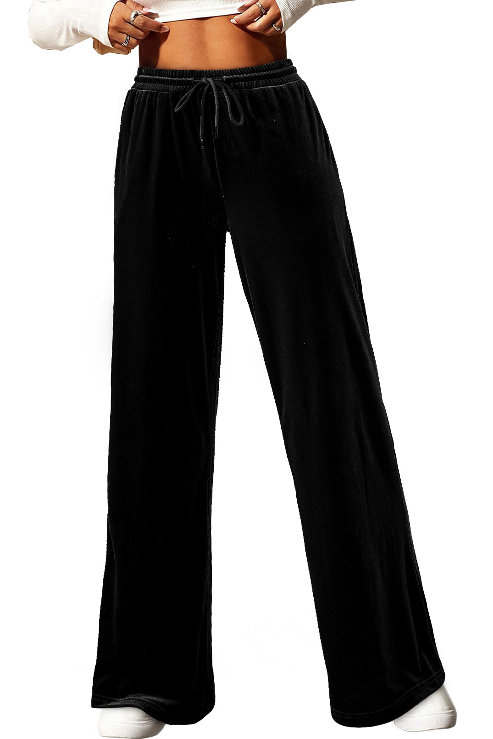 Burgundy Solid Drawstring Waist Wide Leg PantsMaterial:95%Polyester+5%Elastane

• Luxurious burgundy color adds a touch of sophistication to these wide-leg pants, suitable for both casual outings and formal eve