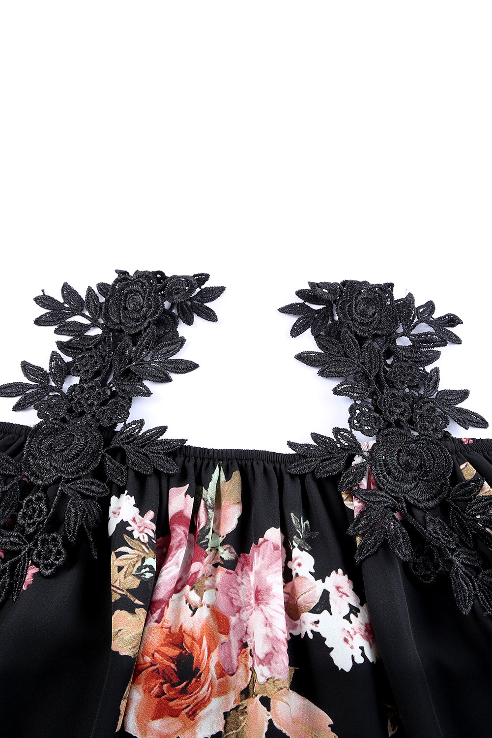 Black Floral Print Lace Loose Off Shoulder BlouseMaterial:100%Polyester



		The cold shoulder
design makes this blouse much sexier than you think
	
	
		The sleekness and
silkiness touch gives endless comfor