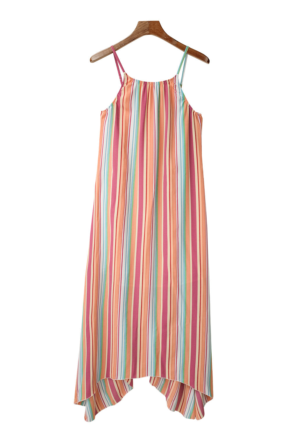 Bohemian Striped Colorblock Spaghetti Strap Sleeveless Maxi DressMaterial:100%Polyester



		•Bold and eye-catching vertical stripes add a trendy touch.
	
	
		•Sleeveless design keeps you cool on hot days.
	
	
		•Boho styl