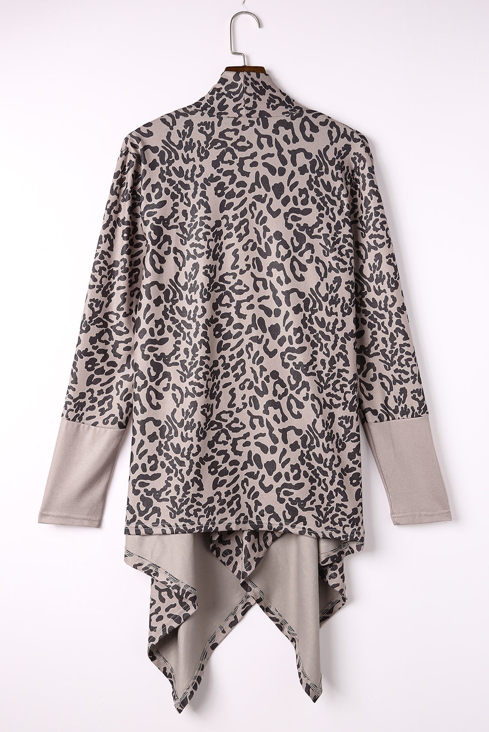 Cheetah Print Cowl Neck Open Front Long Cardigan