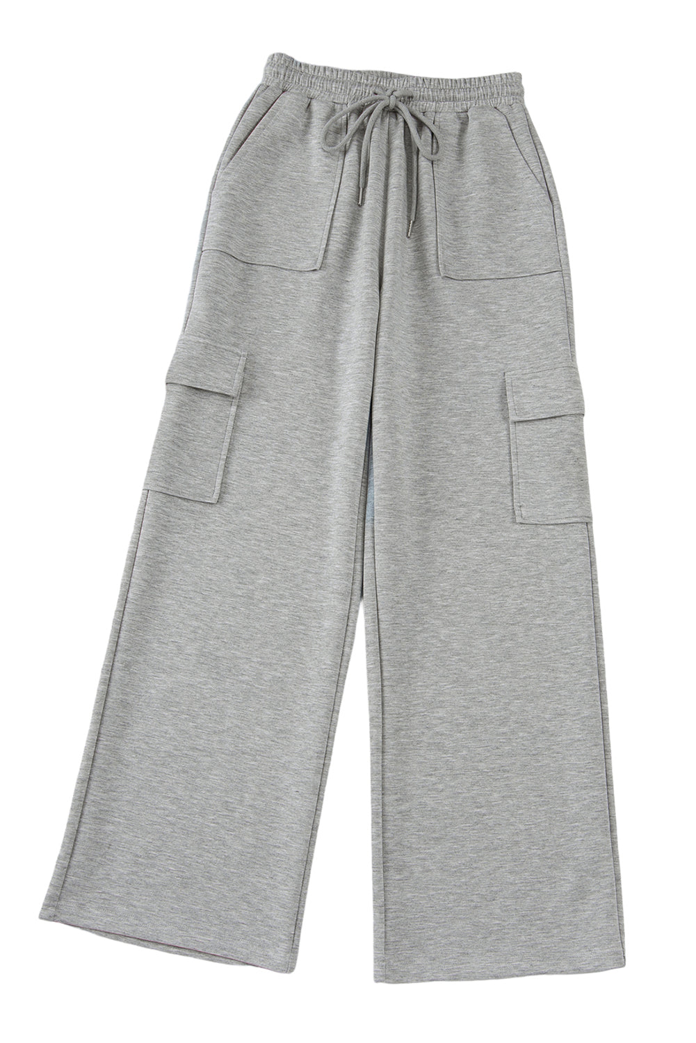 Light Grey Multi Pockets Lace Up High Waist Wide Leg Workout PantsMaterial:50%Polyester+45%Viscose+5%Elastane

• Crafted in a trendy light grey hue, these workout pants feature a lace-up design at the waist for a secure fit during