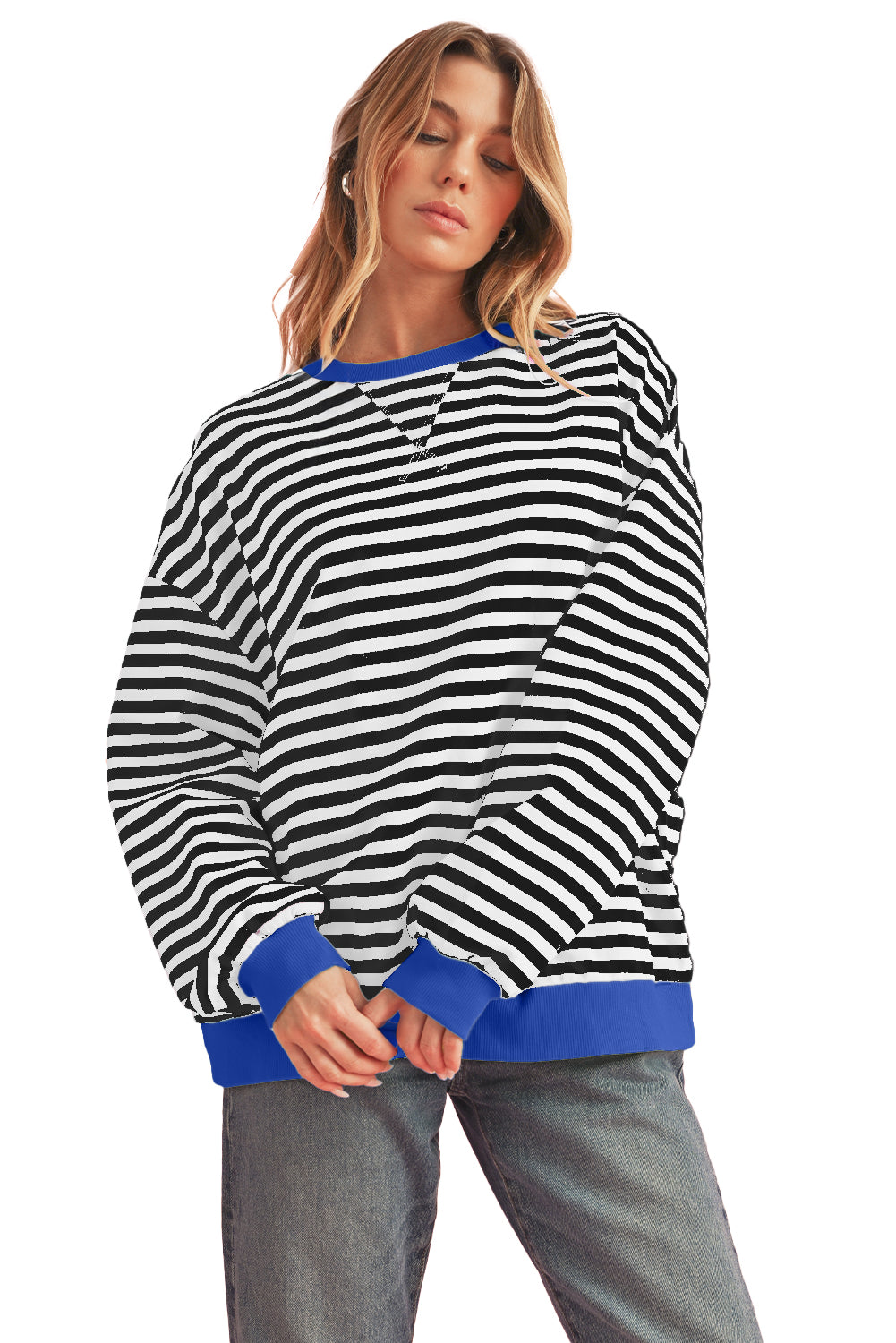 Red Stripe Contrast Edge Oversized PulloverMaterial:95%Cotton+5%Elastane


 Size Chart (CM)



Sizes 



Bust
 



Hem_Width
 



Shoulder
 



Sleeve_Length
 



Length
 





Relax
 



Relax
 



Relax
 