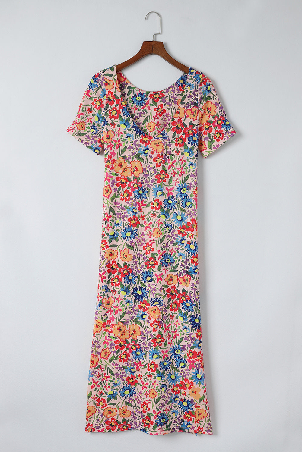 Multicolor Floral Print Ruffle Sleeves Open Back Maxi DressMaterial:95%POLYESTER+5%ELASTANE



		This stunning maxi dress features a colorful floral print that's perfect for summer. 
	
	
		The ruffle sleeves add a playf