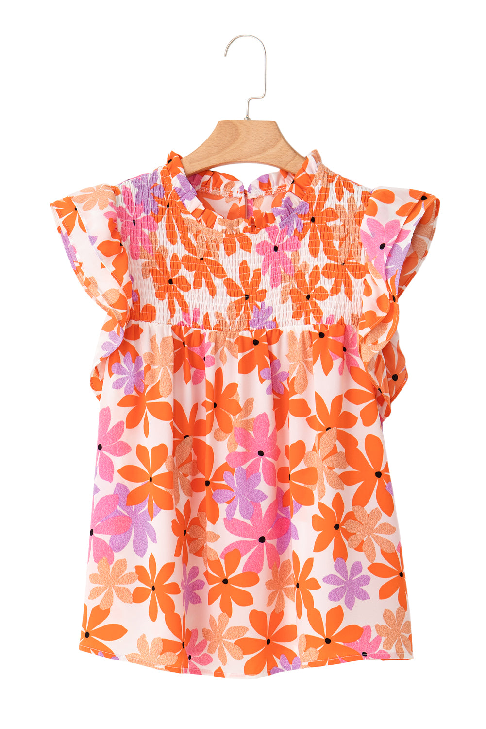 Orange Boho 60s Floral Print Ruffled Sleeve Smocked BlouseMaterial:100%Polyester



		Achieve a sweet and charming look with the floral blouse, designed to complement your style with a floral touch.
	
	
		The addition 