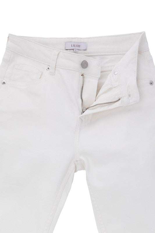 White skinny jeans- White skinny jeans- Pattern type : solid- Stretch : no stretch- Sheer : not lined, but not sheer - Care instruction : machine wash cold, only non-chlorine bleach w