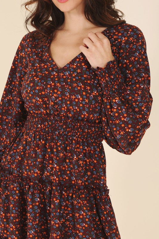 Ditsy floral mini dress- Ditsy floral mini dress- Pattern type : ditsy floral pattern- Neck line : V neck- Sleeve type : regular sleeves- Sleeve length : long sleeves- Stretch : no stretch