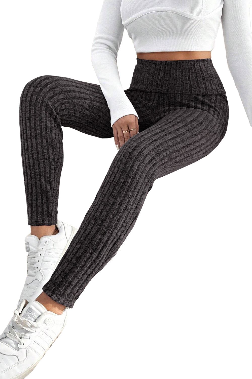 Gray Wide Waistband Ribbed Textured Knit LeggingsMaterial:95%Polyester+5%Elastane



		This high waist leggings designed in a skinny flattering fit
	
	
		It’s easy to pull on and elastic comfy to wear
	
	
	