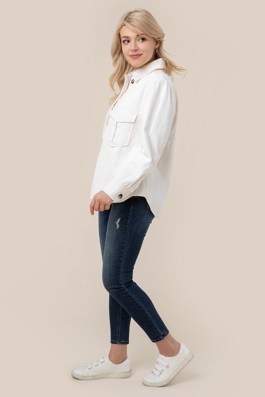 Denim shirt with pocket- Denim shirt with pocket- Pattern type : solid- Neck line : shirt collared- Sleeve type : regular sleeves- Sleeve length : long sleeves- Stretch : no stretch- Sheer