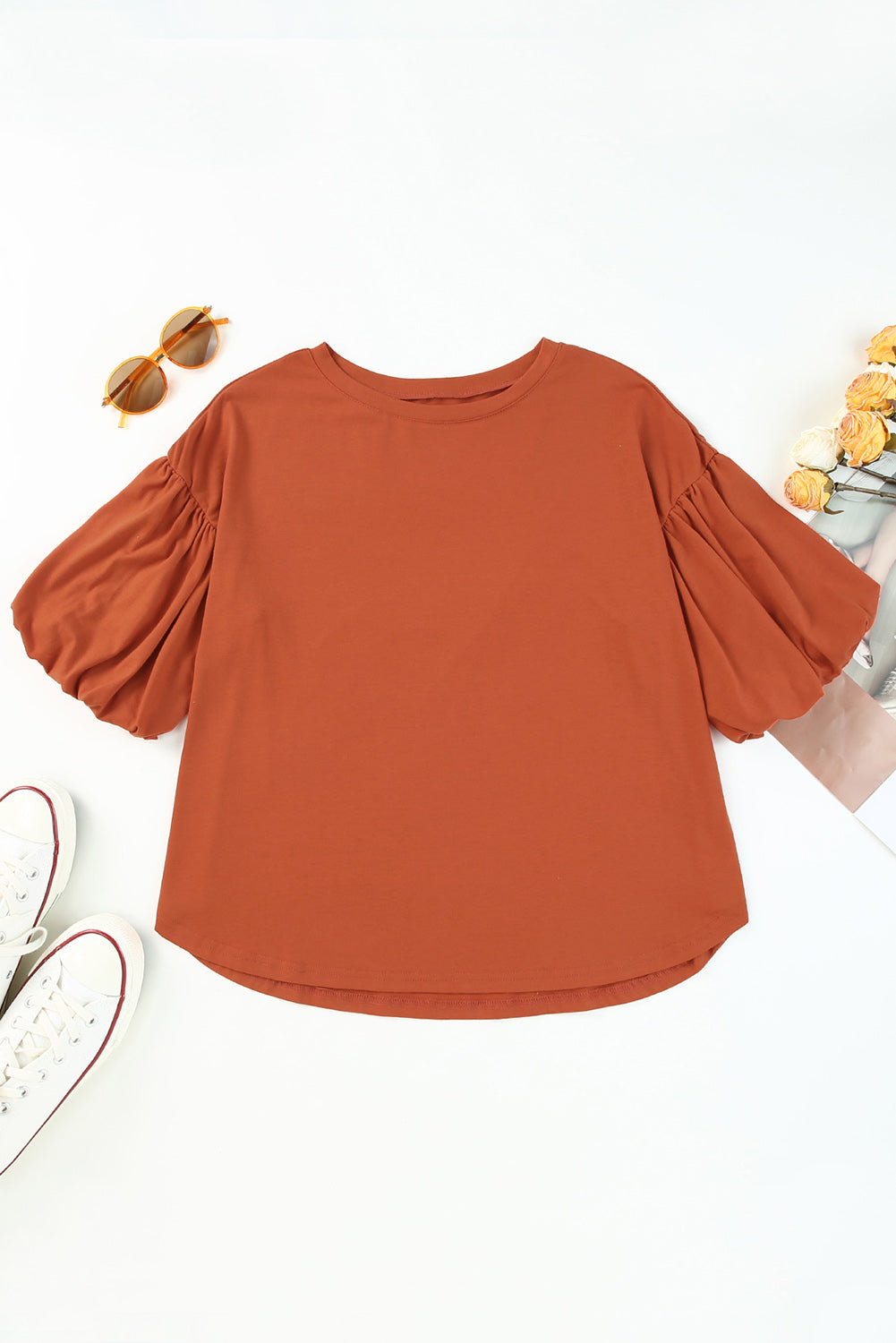 Orange Solid Color Casual Bishop Sleeve BlouseMaterial:62%Polyester+32%Cotton+6%Elastane



		Effortlessly chic, this orange bishop sleeve blouse is perfect for both casual and dressy occasions.
	
	
		Eleva