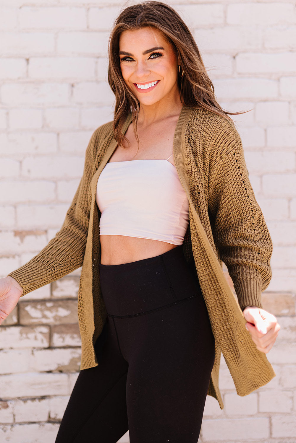 Khaki Fall Long Sleeve Long Cardigan Sweater