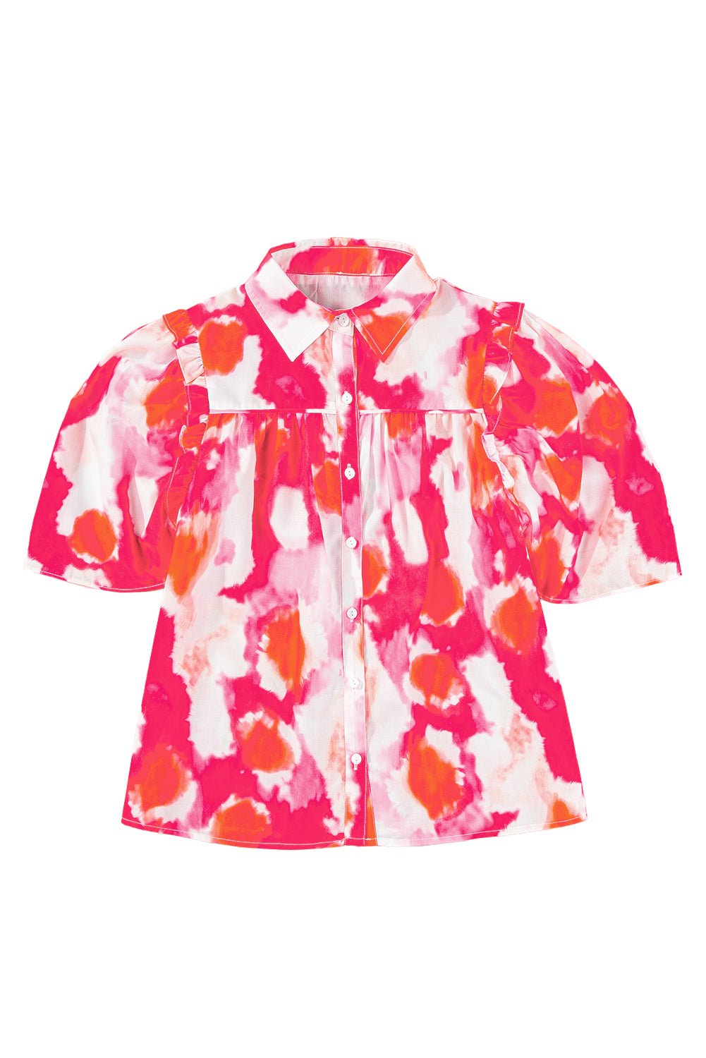 Multicolour Tie Dye Abstract Print Ruffle Puff Sleeve Pleated BlouseMaterial:100%Polyester



		This shirt features a unique tie-dye print that is sure to turn heads. 
	
	
		The vibrant colors and abstract design make it a perfe