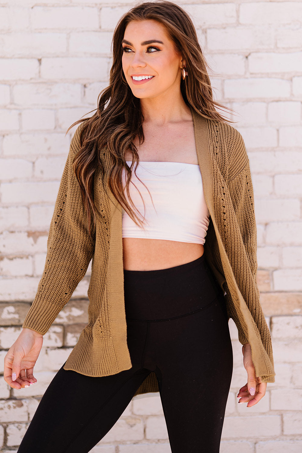 Khaki Fall Long Sleeve Long Cardigan Sweater