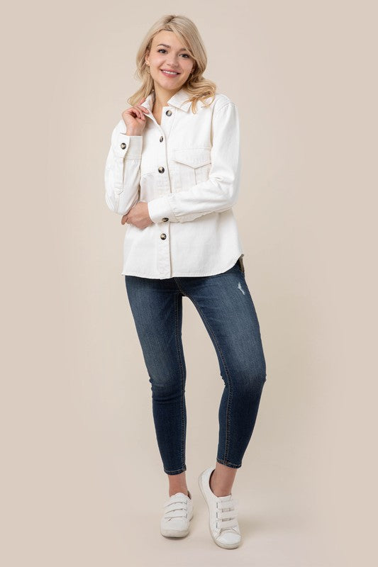 Denim shirt with pocket- Denim shirt with pocket- Pattern type : solid- Neck line : shirt collared- Sleeve type : regular sleeves- Sleeve length : long sleeves- Stretch : no stretch- Sheer