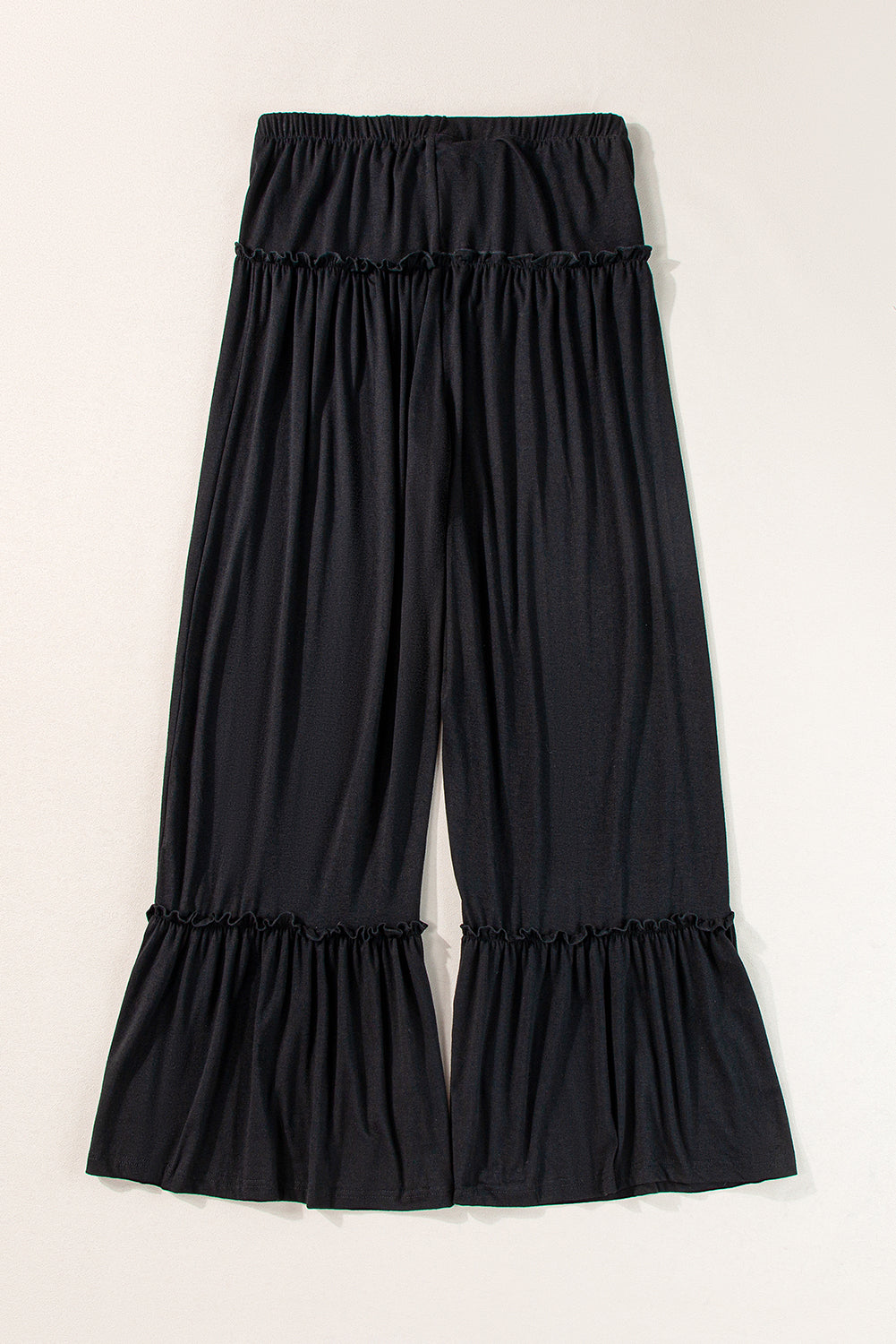 Black Frill Detail Drawstring High Waist Wide Leg PantsMaterial:65%Polyester+30%Viscose+5%Elastane



		Effortlessly stylish: Loose fit and wide leg design for a chic and contemporary look.
	
	
		Versatile and easy 