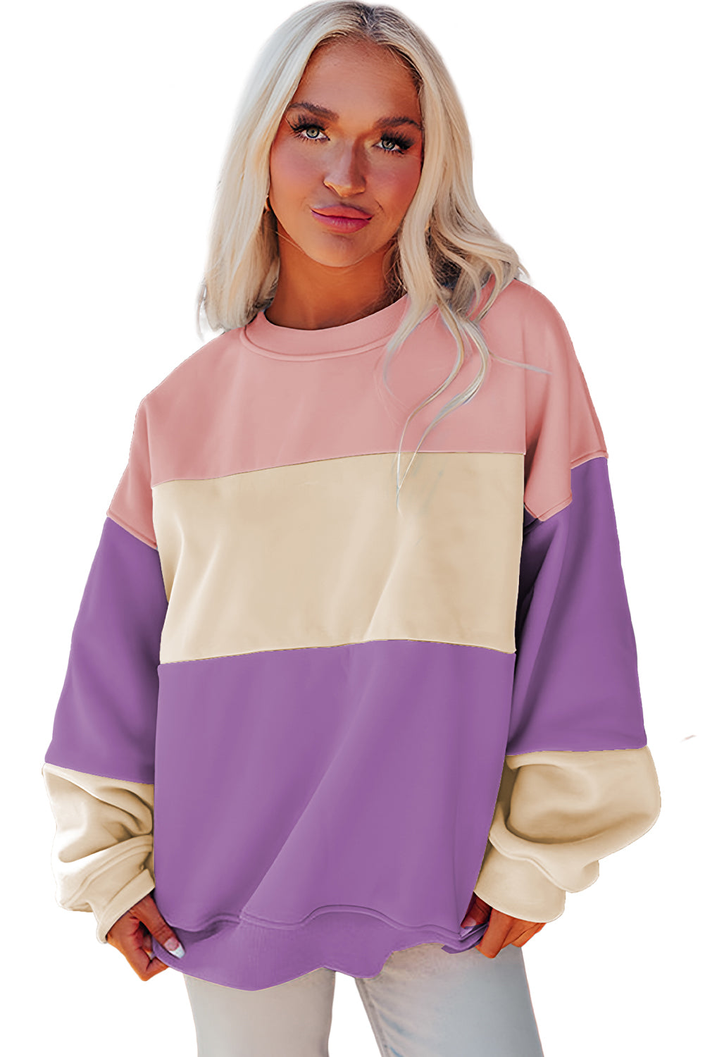 Bright Pink Colorblock Patchwork Drop Shoulder SweatshirtMaterial:70%Polyester+30%Cotton

• Embrace a blend of casual charm and trendy style with our sweatshirt, perfect for a relaxed yet fashionable look. 
• Crafted wit