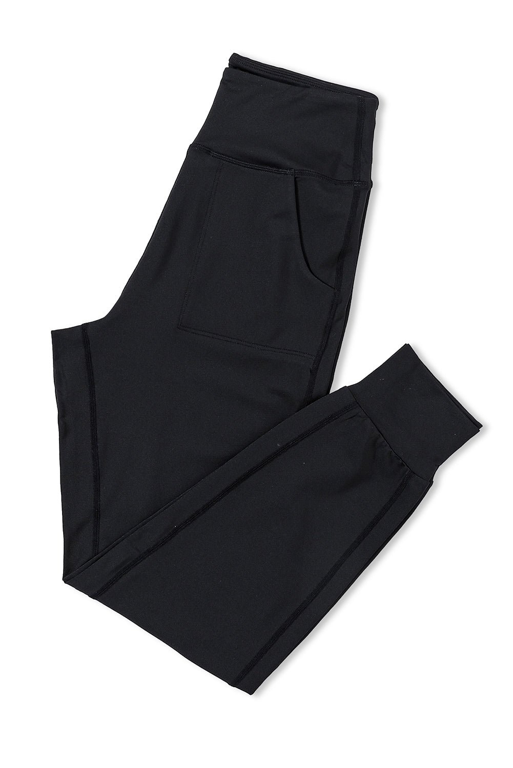 Black Exposed Seam High Waist Pocketed JoggersMaterial:100%Polyester



		These solid joggers are a versatile addition to your wardrobe, suitable for individuals of all body types.

	
		The exposed seam desi