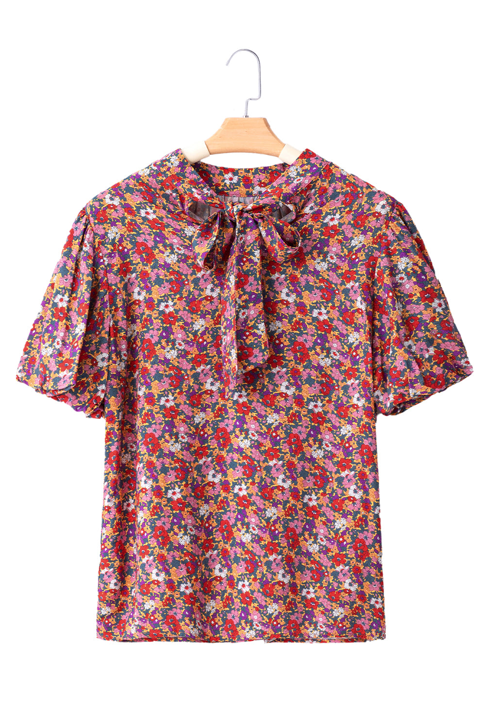 Purple Boho Floral Print Mock Neck Puff Sleeve BlouseMaterial:100%Viscose



		The blouse features a beautiful floral print that exudes a bohemian vibe. The intricate and vibrant patterns add a touch of femininity an