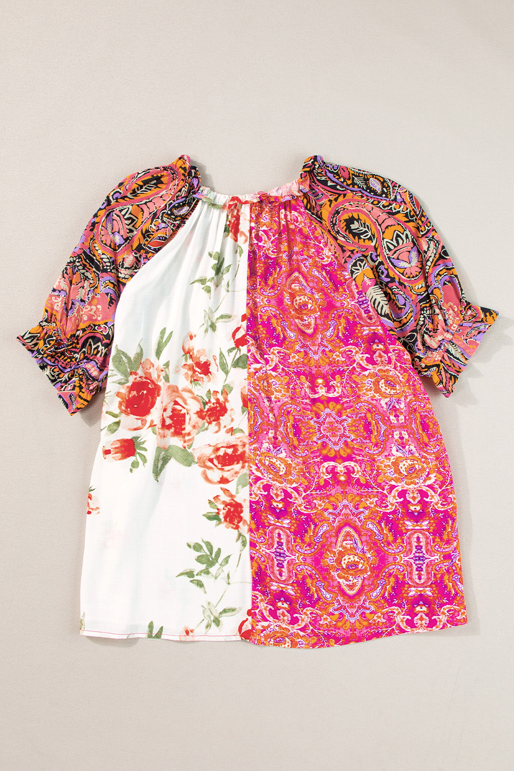 Multicolor Boho Floral Patchwork Frill Neck Short Sleeve BlouseMaterial:100%Viscose



		This blouse is designed with a frill neck and short sleeves, creating a feminine and playful look that is perfect for both casual and dre