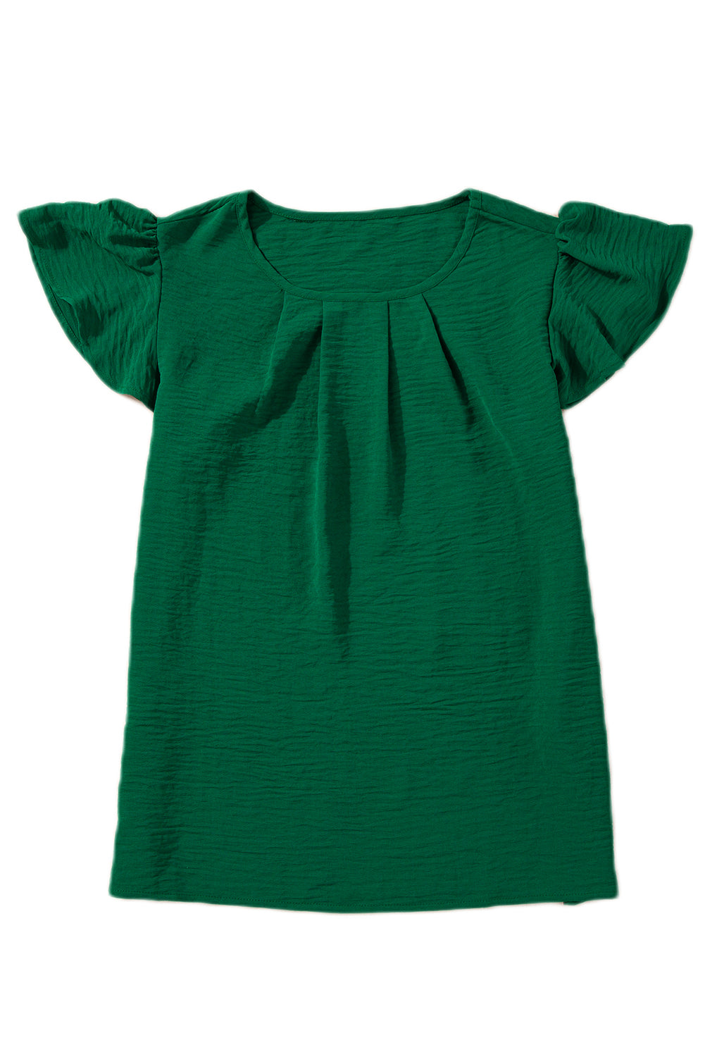 Dark Green Plain Textured Pleated Ruffle Sleeve BlouseMaterial:100%Polyester



		This blouse is crafted with a crinkle texture, providing a unique and fashionable element to elevate your look. 
	
	
		The solid col