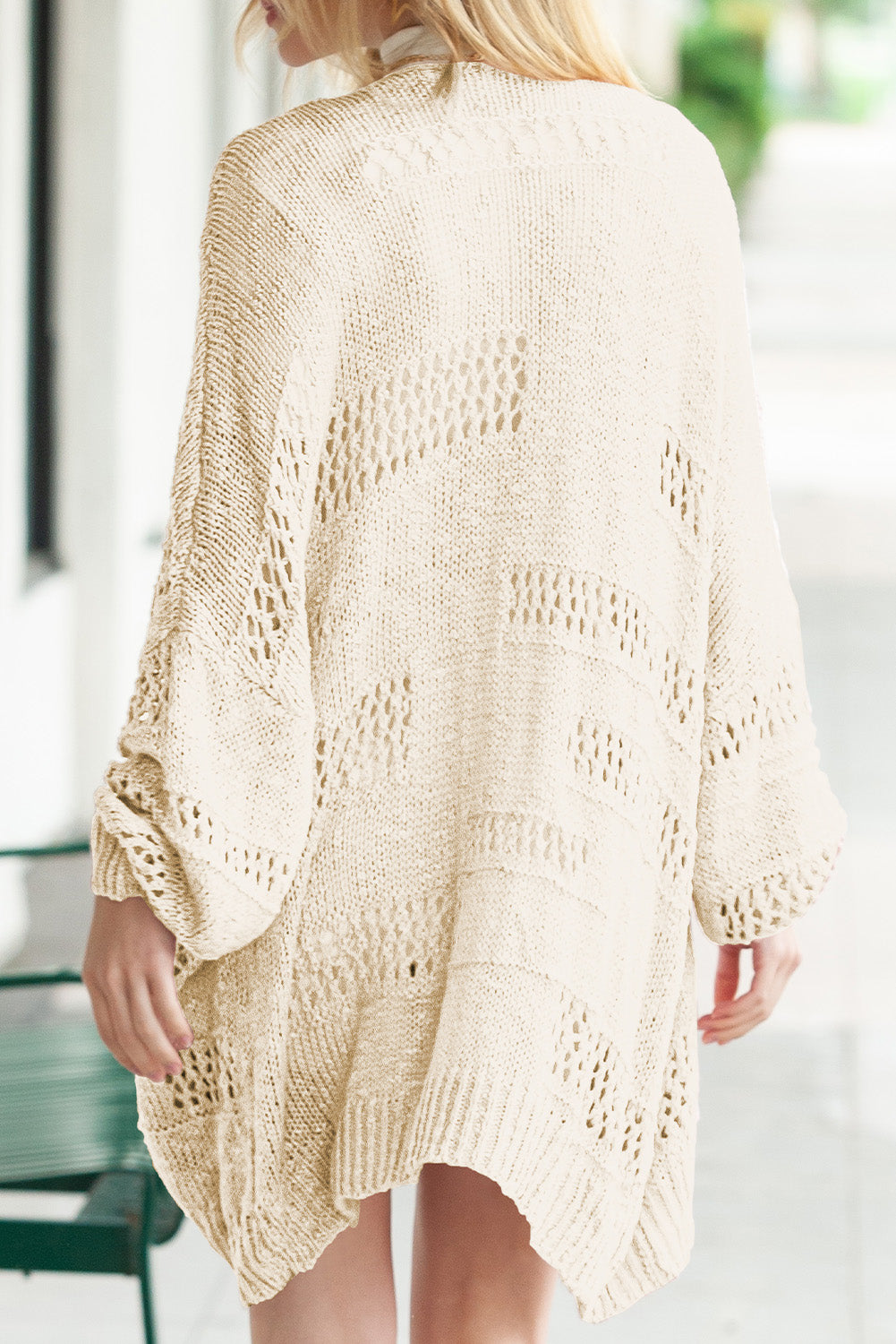 Apricot Casual Hollowed Knit Dolman Sleeve Cardigan