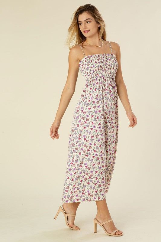 Smocked cami maxi dress- Smocked cami maxi dress- Pattern type : floral print- Sleeve type : sleeveless- Stretch : stretch- Sheer : lined. no see through- Care instruction : machine wash c