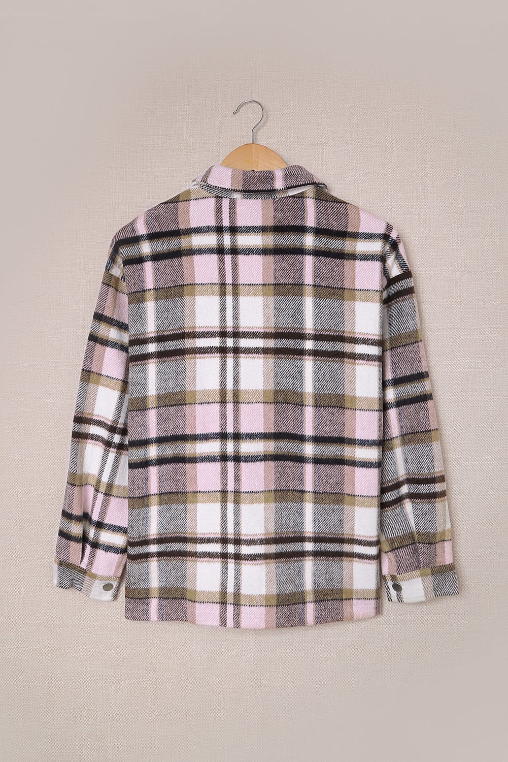 Khaki Plaid Print Casual Button Up Pocket ShacketMaterial:100%Polyester



		Sweet yet rugged plaid details adorn this cozy shirt
	
	
		Designed with a button front, long sleeves, large front pockets &amp; an 