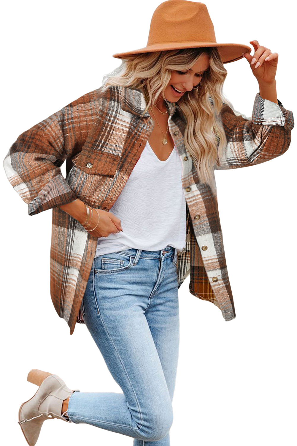 Grey Plaid Button Up Collared Flannel Shacket