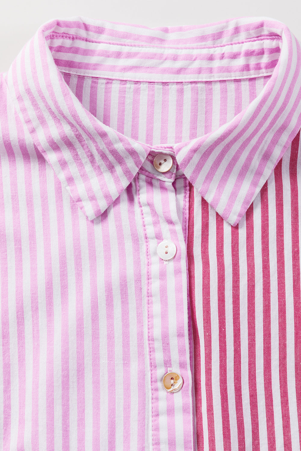 Pink Striped Patchwork Ruffle Button Up Blouse