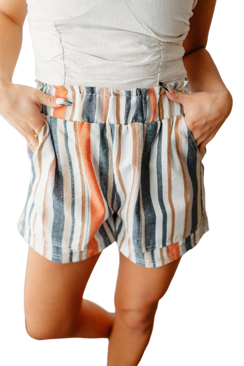 Stripe Vintage Washed Elastic Waist ShortsMaterial:100%Polyester



		You will be flooded
with compliments in our unique Vintage Washed Elastic Waist Striped Shorts
	
	
		We are loving the
paperbag st