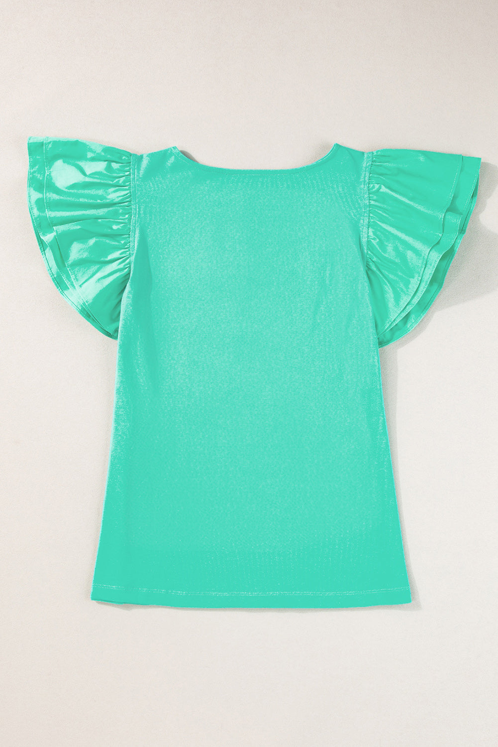 Mint Green Ruffle Flutter Sleeve Square Neck Blouse