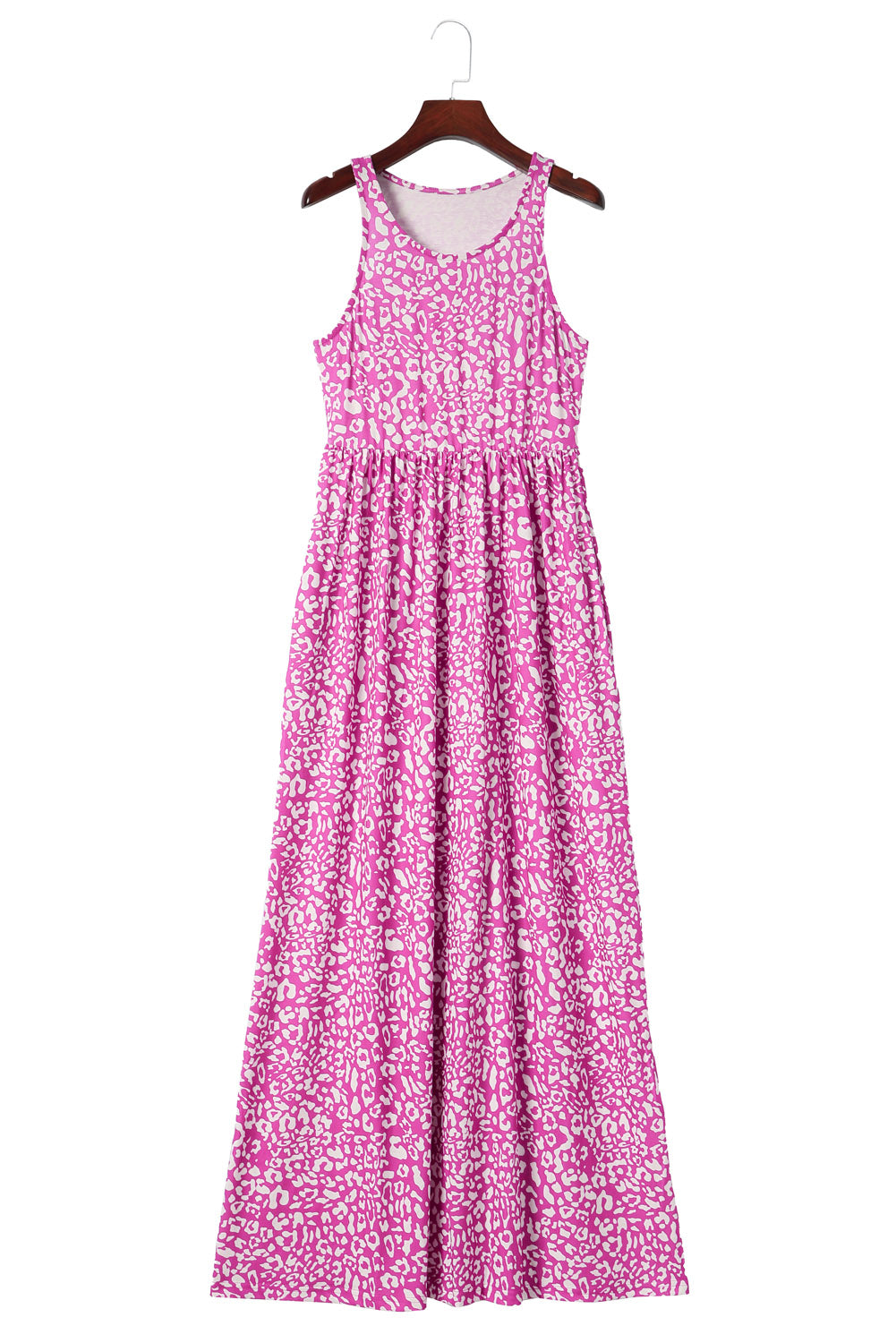 Pink Sleeveless Floor Length Leopard Print Dress with PocketsMaterial:95%POLYESTER+5%ELASTANE



		•The dress features a bold and eye-catching leopard print design.
	
	
		•The floor length and sleeveless design make it pe