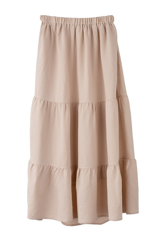 Tiered maxi skirt- Tiered maxi skirt- Pattern type : solid- Stretch : stretch- Sheer : Beige - lined and no see through / Black - not lined, but not very sheer- Care instruction : ma