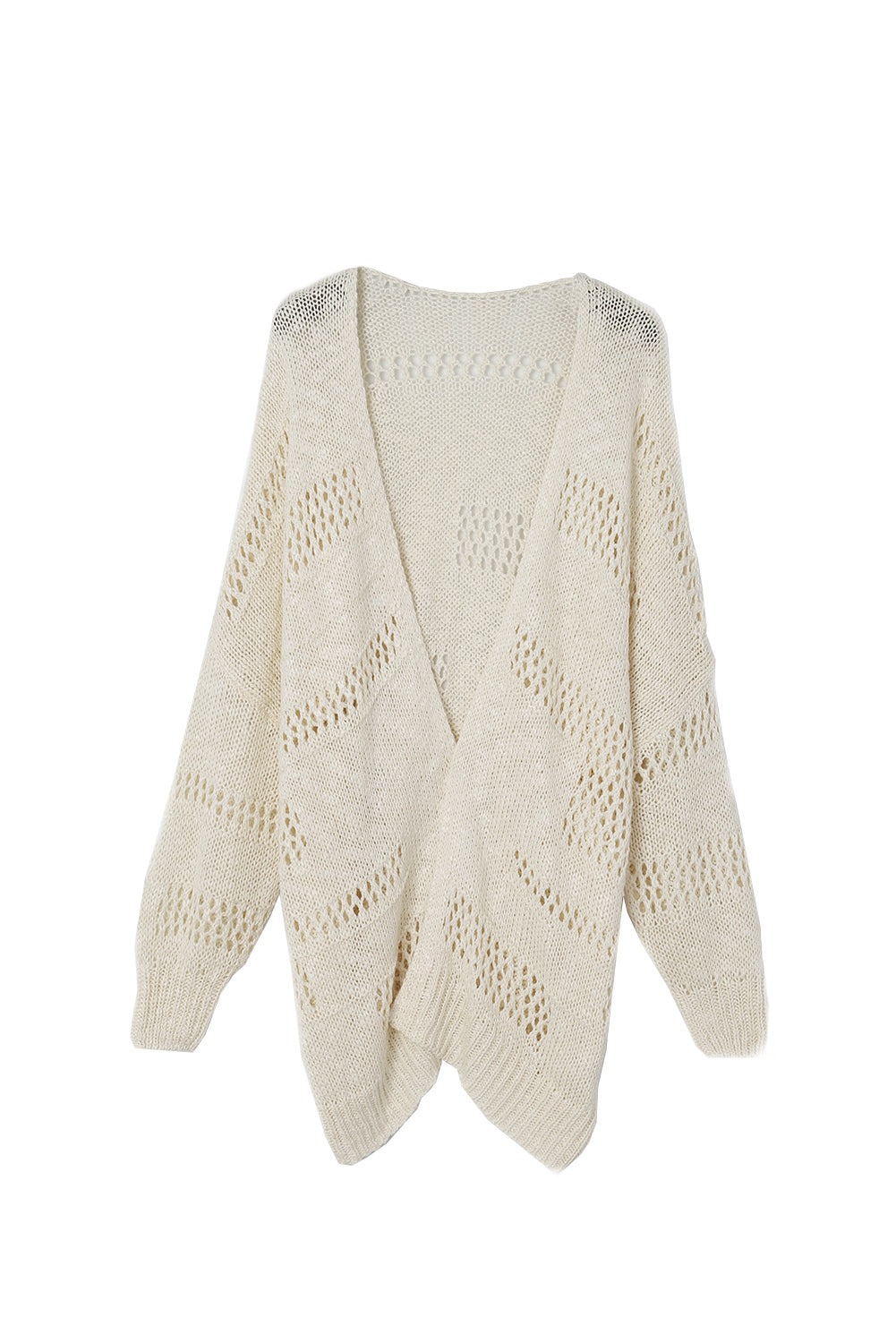 Apricot Casual Hollowed Knit Dolman Sleeve Cardigan