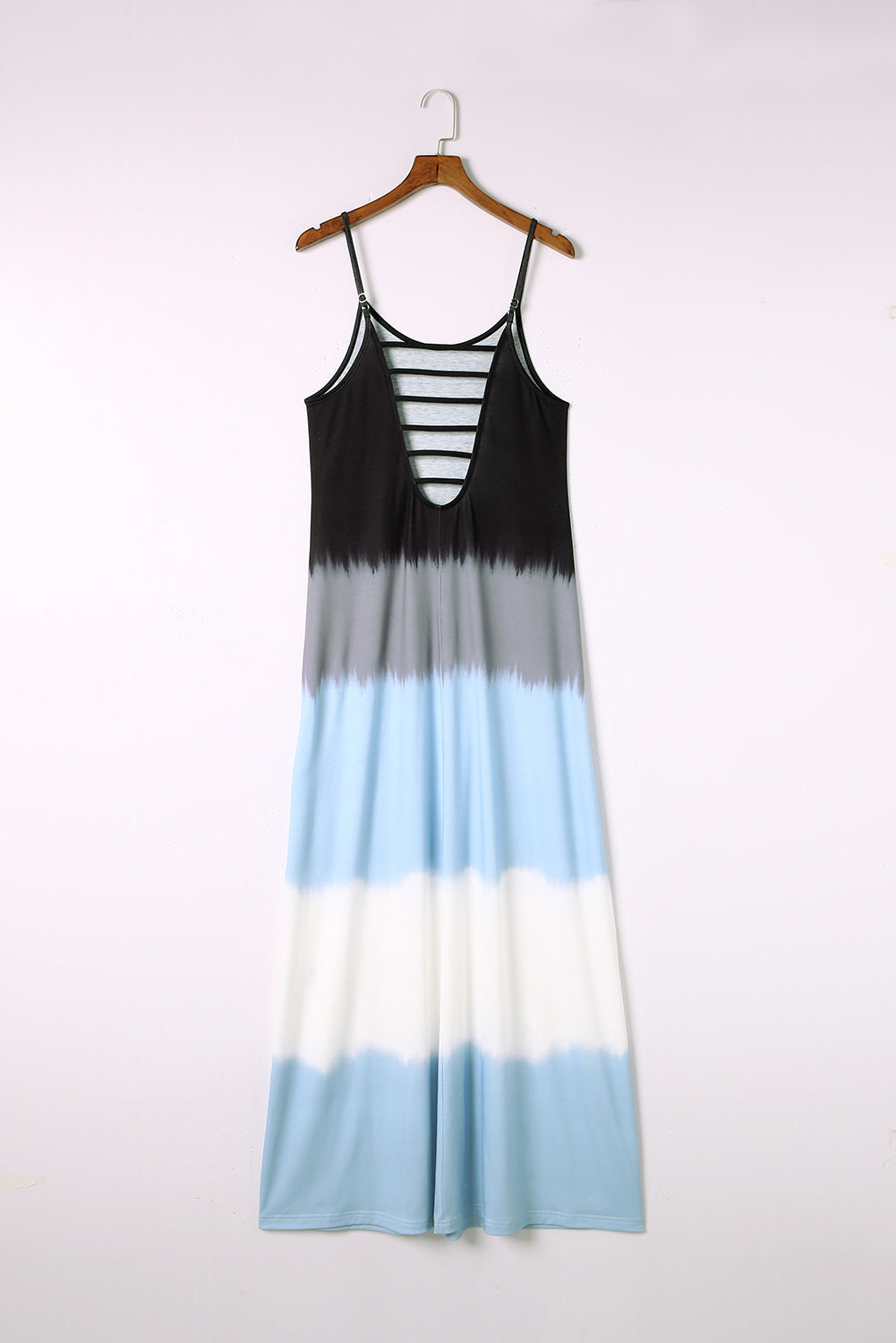 Sky Blue Tie Dye Spaghetti Strap Slit Maxi Dress