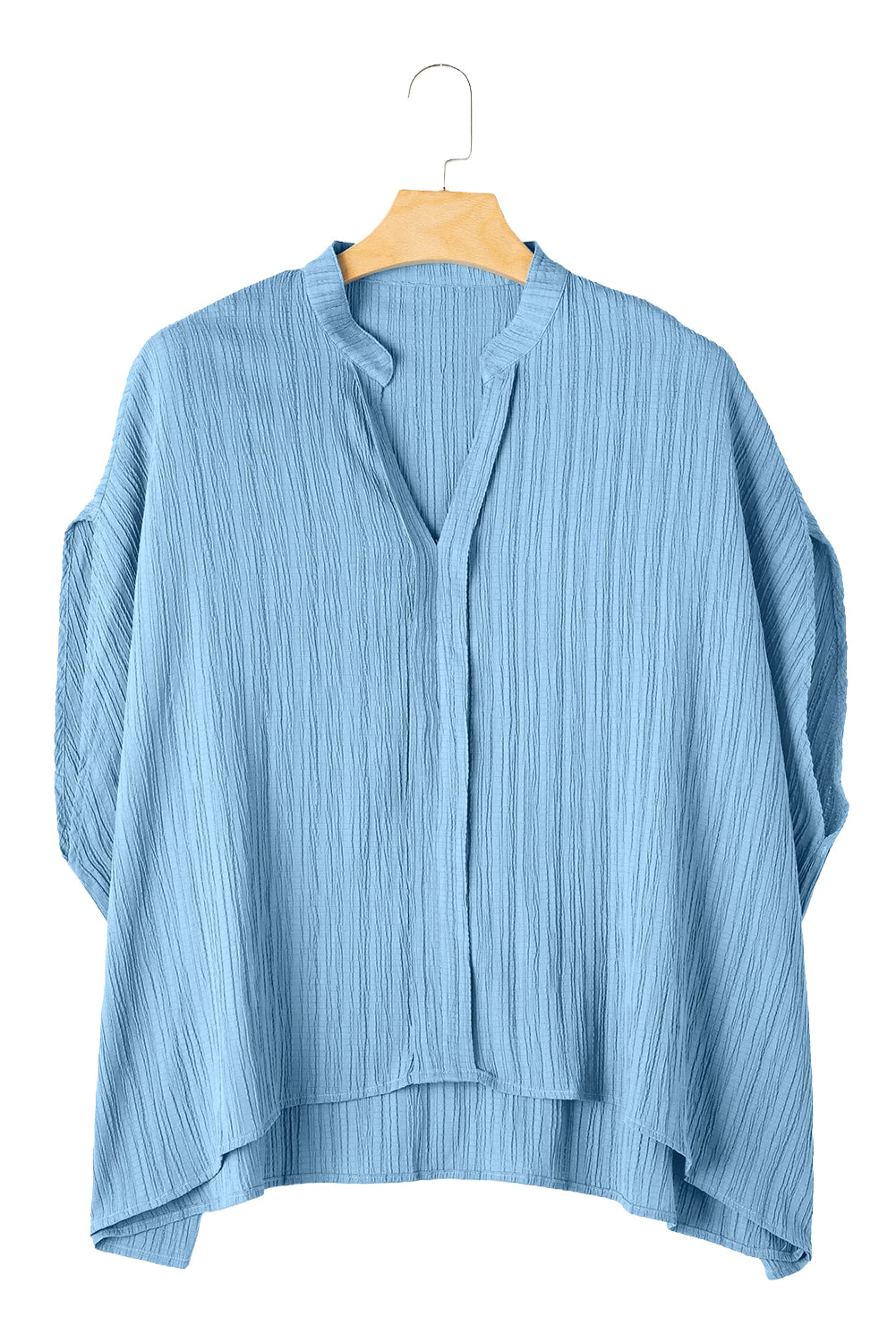 Dusk Blue V Neck Crinkle Dolman BlouseMaterial:67%Polyester+30%Viscose+3%Elastane



		Effortlessly stylish in a calming blue hue
	
	
		Relaxed fit with a chic v-neck for a flattering look
	
	
		