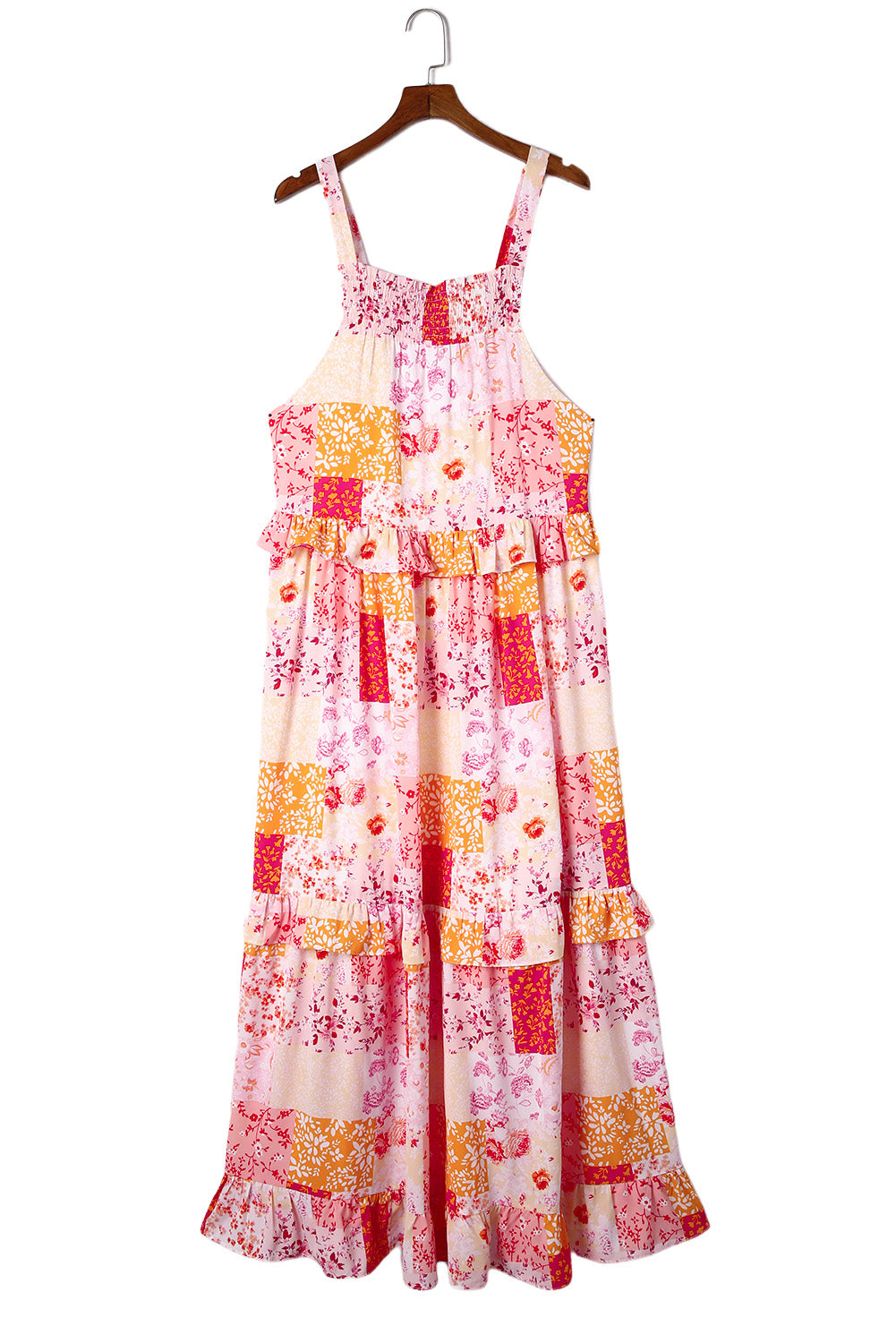 Multicolor Floral Print Sleeveless Tiered Ruffle Trim SundressMaterial:100%Polyester

• Embrace bohemian charm with this multicolor floral print sundress, featuring a tiered ruffle trim that adds a playful touch to your look.
