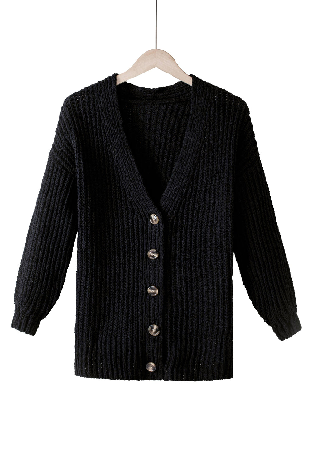 Black Solid Color Buttoned Down Casual Knitted Cardigan