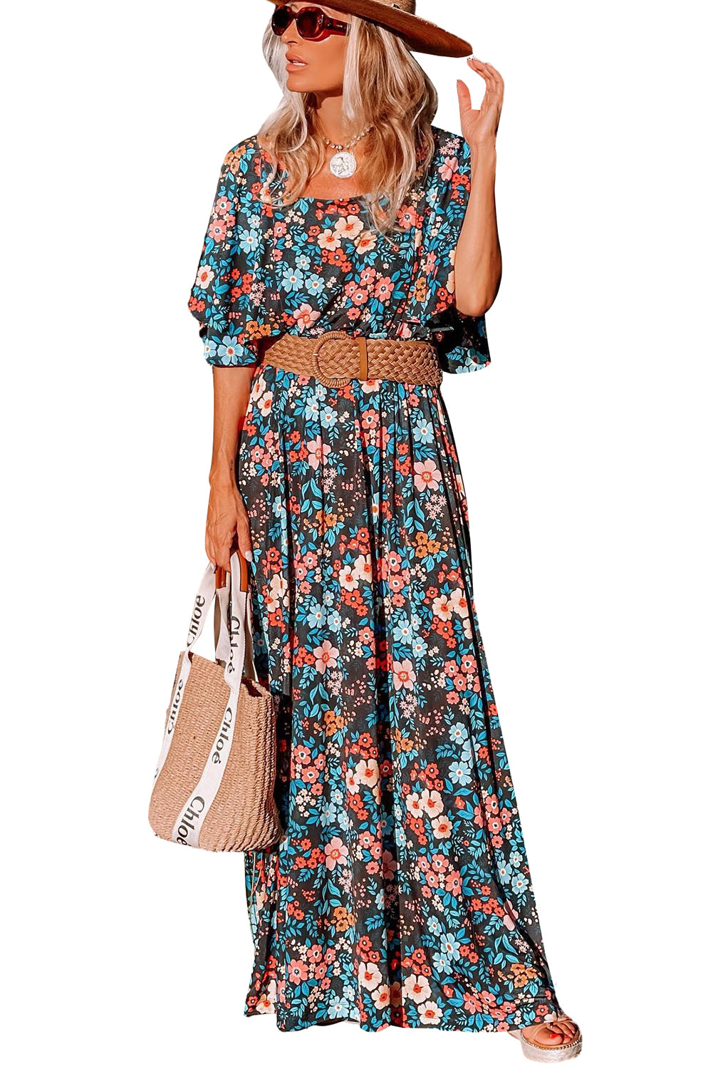 Sky Blue Boho Floral Print Knotted Backless Maxi DressMaterial:100%Viscose



		This is a perfect dress for summer fashion
	
	
		Features a elegant silhouette with flowy sleeves
	
	
		Only the relaxed long dress