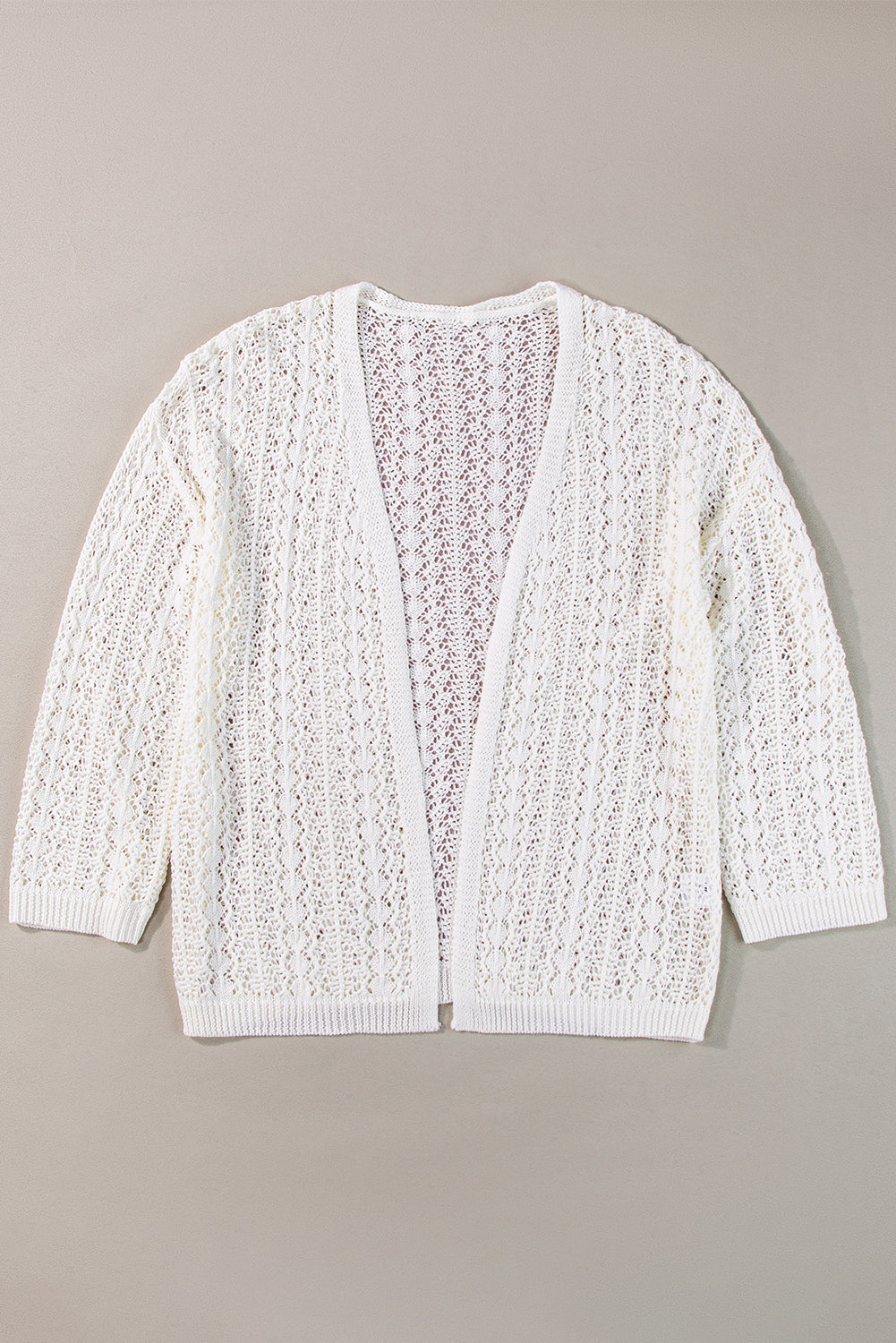 Apricot Hollow Out Crochet Knit Drop Shoulder Open Front Cardigan