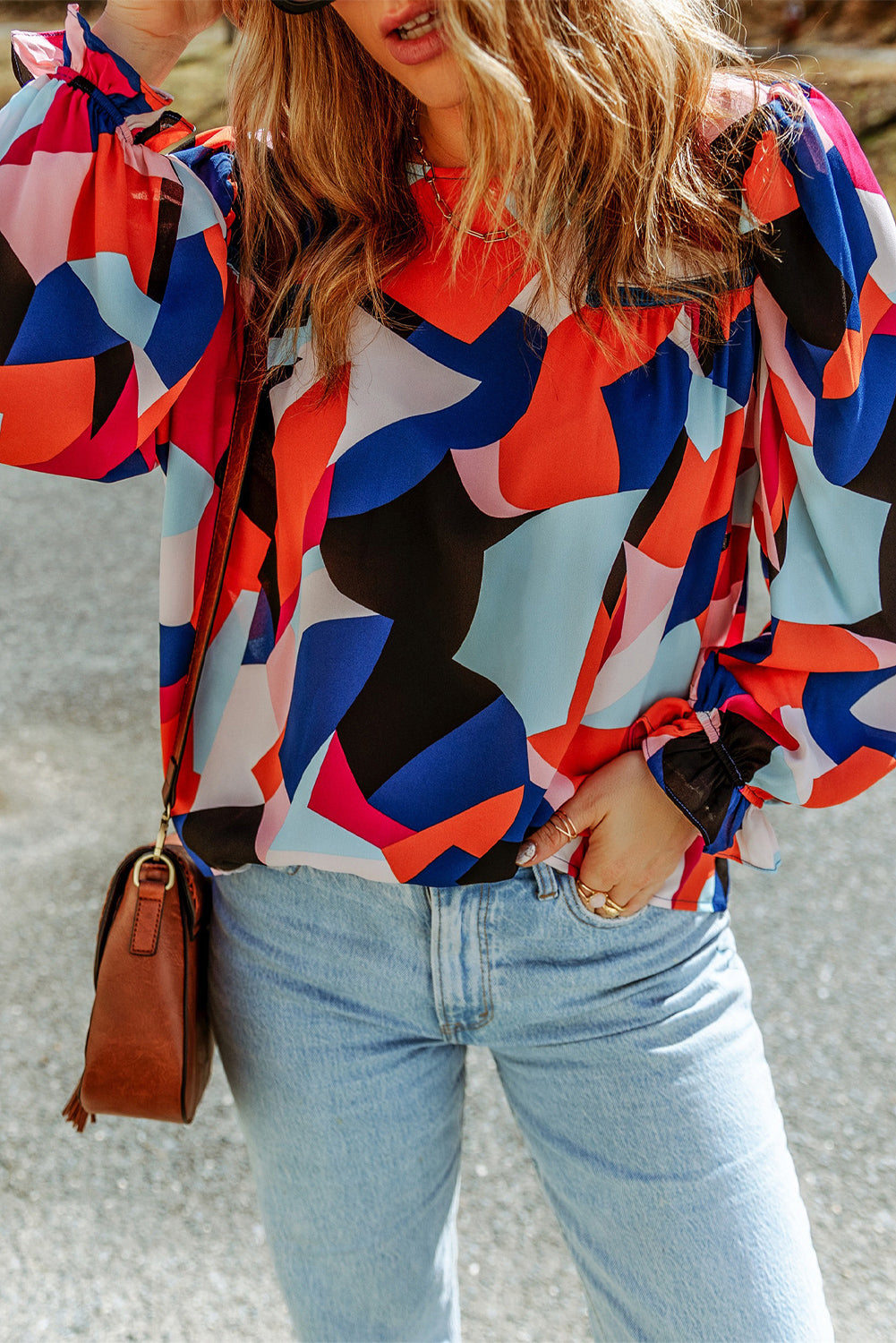 Multicolor Casual Abstract Print Puff Sleeve BlouseMaterial:100%Polyester



		•An artful abstract pattern bursts with bold color on this light and airy blouse.
	
	
		•Highlights: Relaxed fit, long sleeves with 