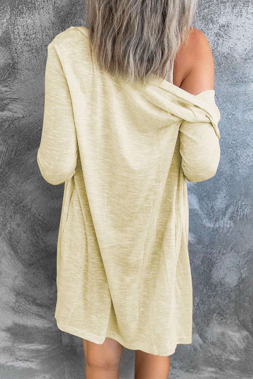 Beige Buttons Front Lightweight Fall Long Cover Up