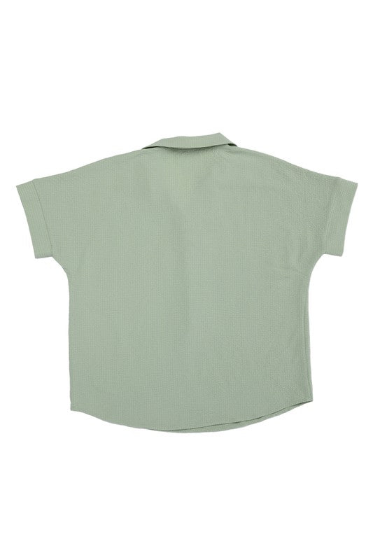 Shirt collared blouse- Shirt collared blouse- Pattern type : solid- Neck line : shirt collared- Sleeve type : regular sleeves- Sleeve length : short sleeves- Stretch : stretch- Sheer : n