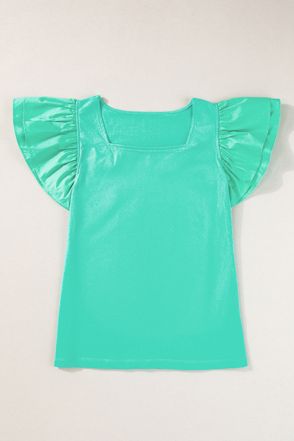 Mint Green Ruffle Flutter Sleeve Square Neck Blouse