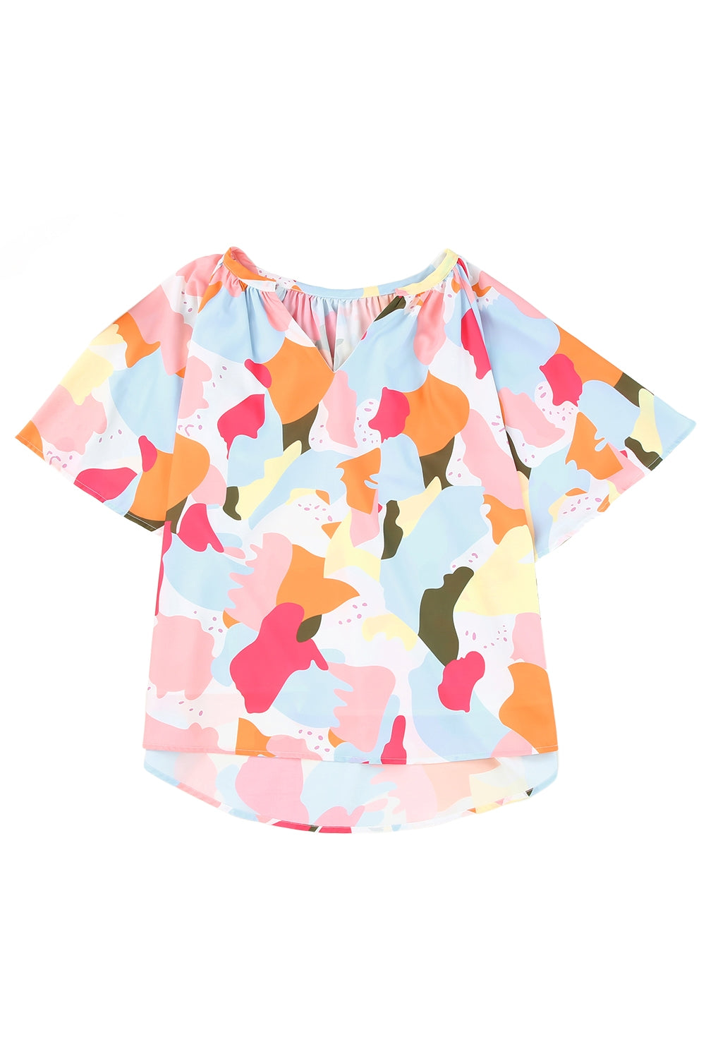 Multicolor Abstract Print Flutter Sleeve V Neck BlouseMaterial:100%Polyester



		Flutter sleeves for a feminine touch.
	
	
		V-neckline adds a flattering silhouette.
	
	
		Lightweight and breathable fabric for 