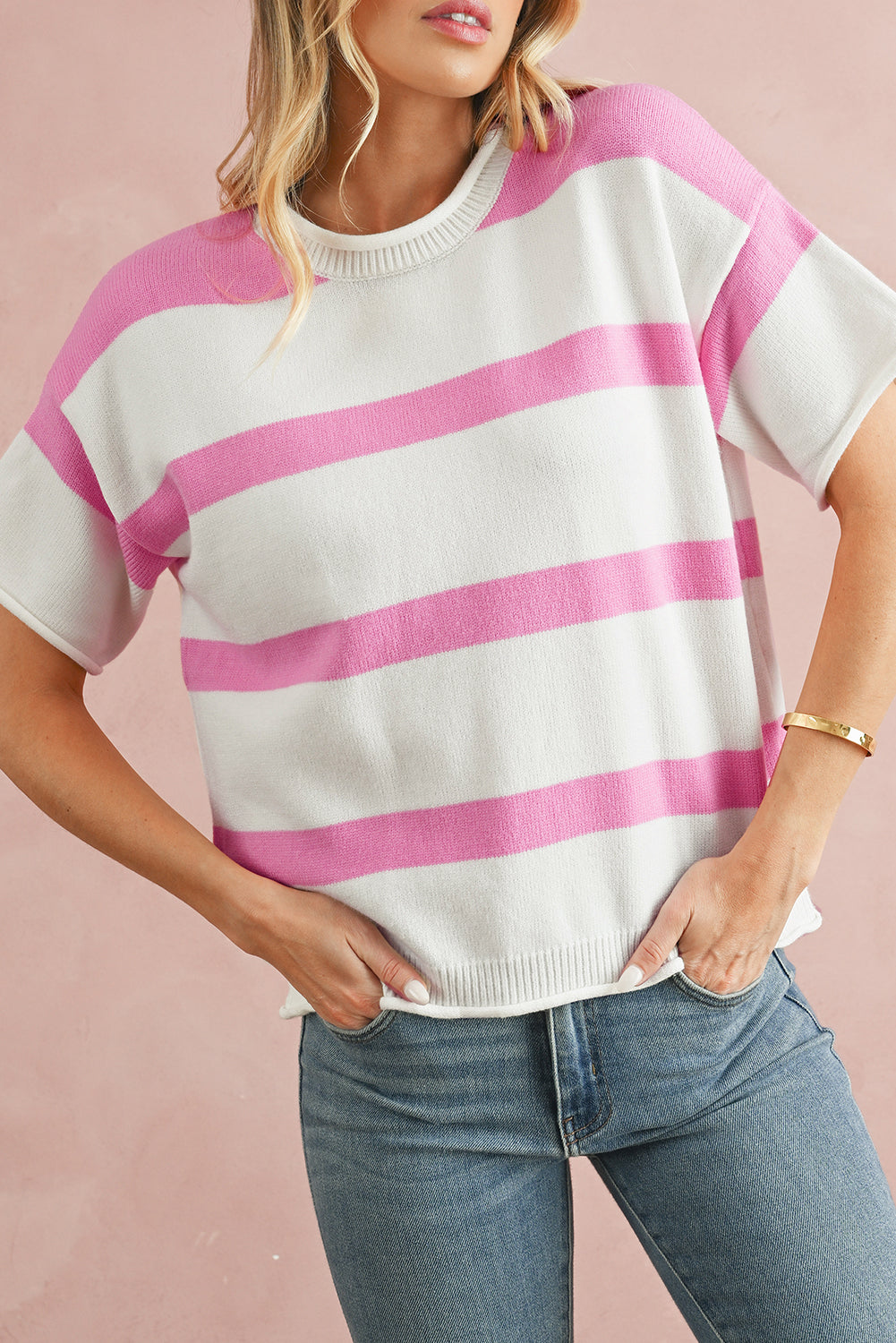 Khaki Striped Drop Shoulder Knitted TopMaterial:50%Viscose+28%Polyester+22%Polyamide

• Effortlessly stylish and comfortable, this striped top blends a casual vibe with a touch of sophistication, perfect