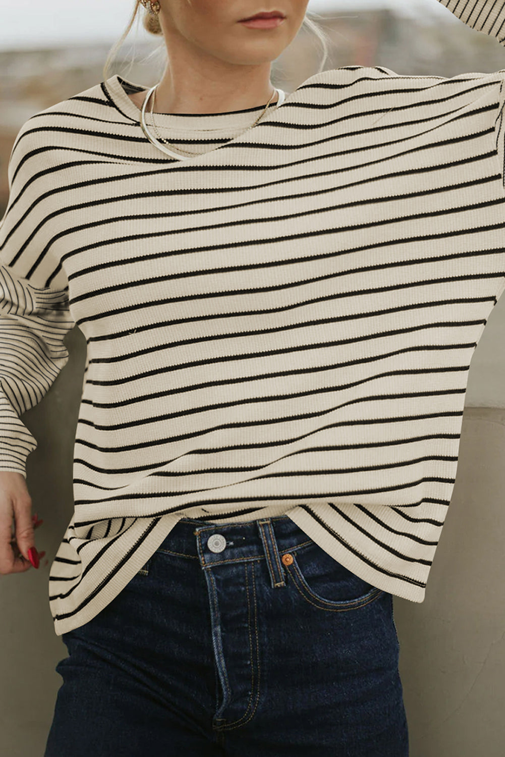 Black Stripe Patchwork Loose Long Sleeve Tee