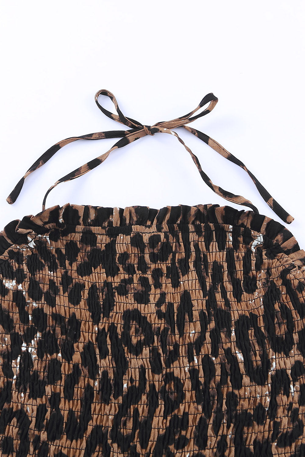 Cheetah Print Sexy Halter Backless Wide Leg JumpsuitMaterial:100%Polyester



		This leopard jumpsuit
is very sexy with a halter neck and sleeveless silhouette
	
	
		Smocked bust is chic
and elastic, cozy when 