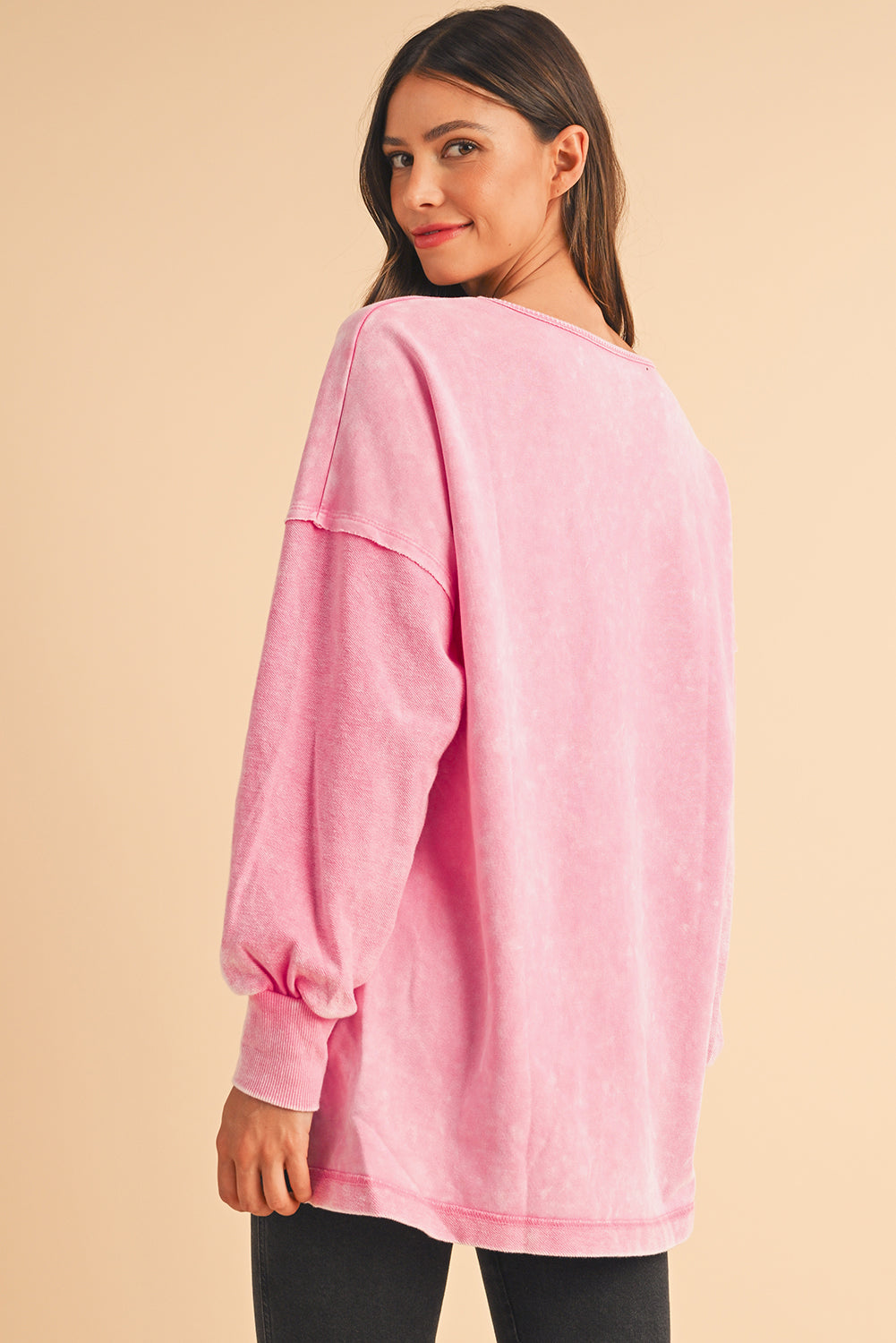 Orchid Petal Mineral Wash Drop Shoulder Oversized SweatshirtMaterial:85%Cotton+15%Polyester

• The unique patchwork design adds a stylish twist to your casual look.
• Enjoy the comfort of the oversized fit and drop shoulder